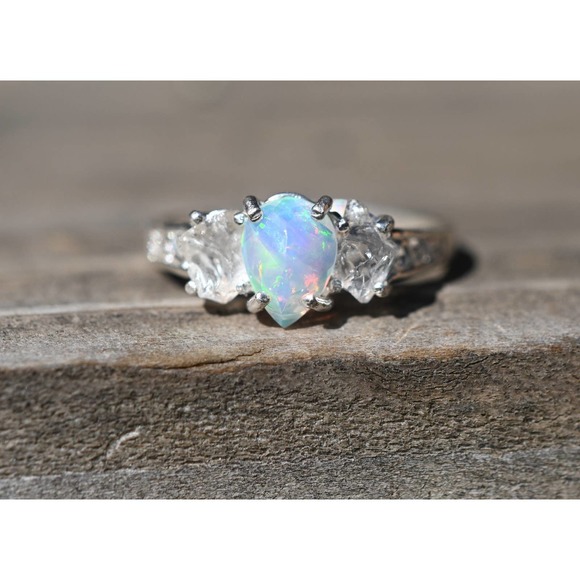 Raw crystal ring opal and Sterling Silver Size 3 4 5 6 7 8 9 10 11 12 - Picture 2 of 7